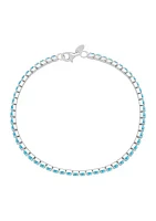 Sterling Silver 3 Millimeter Round Swiss Lab Created Blue Topaz Bracelet