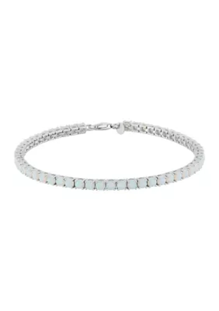 Sterling Silver 3 Millimeter Lab Created Opal Bracelet