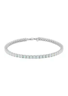 Sterling Silver 3 Millimeter Lab Created Opal Bracelet