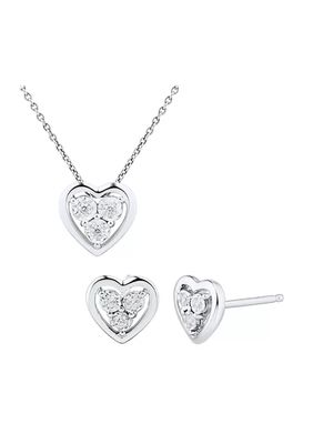 1/10 ct. t.w. Diamond Earrings and Pendant Necklace in Sterling Silver
