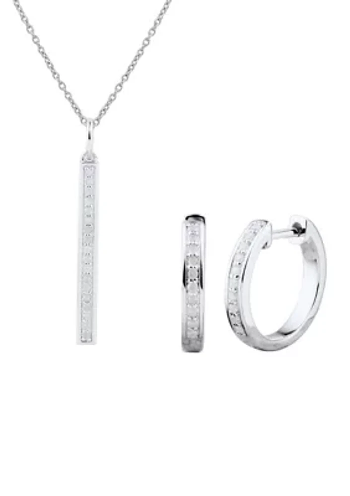 1/4 ct. t.w. Diamond Necklace and Earrings Set in Sterling Silver with 18" Cable Chain