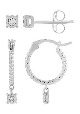 1/10 ct. t.w. Lab Grown Stud and Hoop Earring Set in Sterling Silver