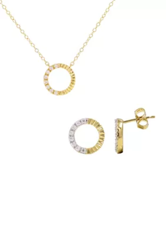 Lab Grown 1/4 ct. t.w. Diamond Circle Pendant with 18" Box Chain and Stud Earrings Set in Gold Over Sterling Silver