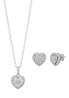 1/2 ct. t.w. Diamond Heart Earrings and Pendant with 18" Cable Chain Set in Sterling Silver