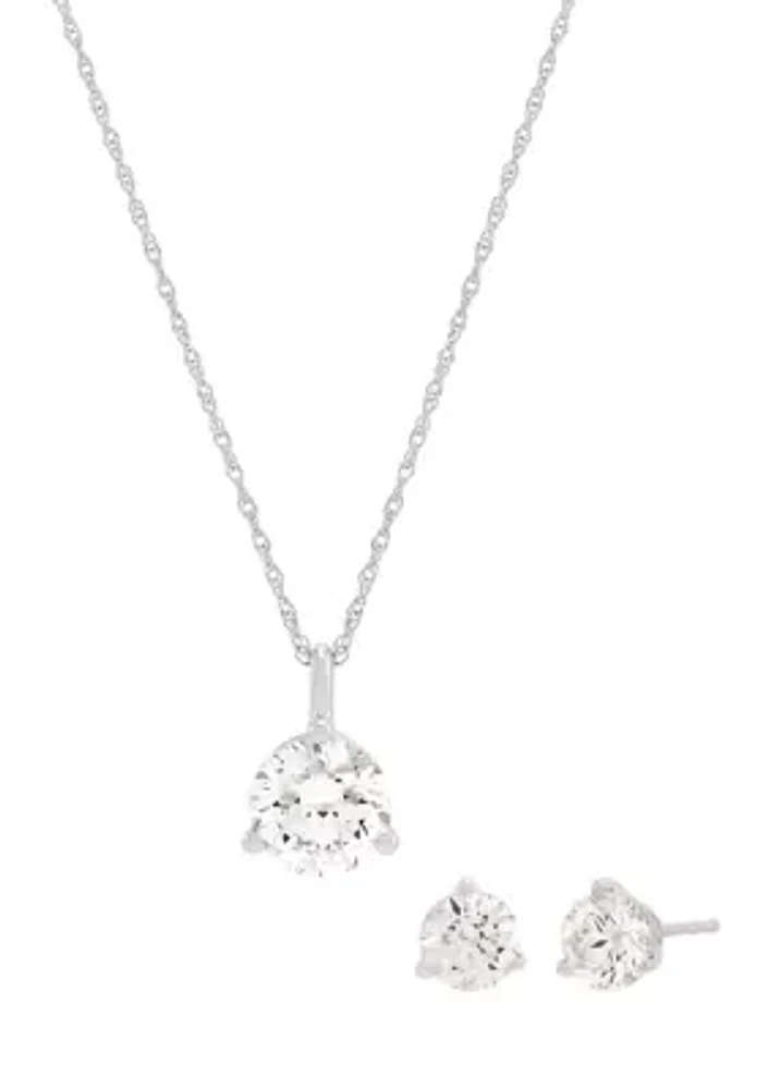 Lab Created 2.5 ct. t.w. Lab Grown Diamond Earrings and Pendant with 18" Rope Chain in 10K White Gold