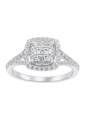 1/2 ct. t.w. Lab Grown Diamond Halo Ring in Sterling Silver