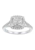 1/2 ct. t.w. Lab Grown Diamond Halo Ring in Sterling Silver