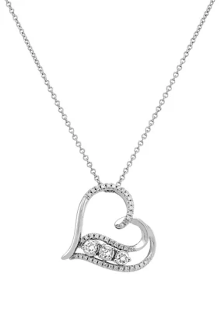 1/3 ct. t.w. Diamond Heart Pendant Necklace with 18" Cable Chain in 10K White Gold