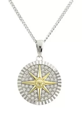 1/4 ct. t.w. Diamond North Star Necklace with 18" Curb Chain in Sterling Silver and 10K Yellow Gold