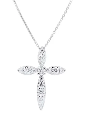 1/2 ct. t.w. Lab Created Diamond Cross Pendant Necklace with 18" Cable Chain in Sterling Silver