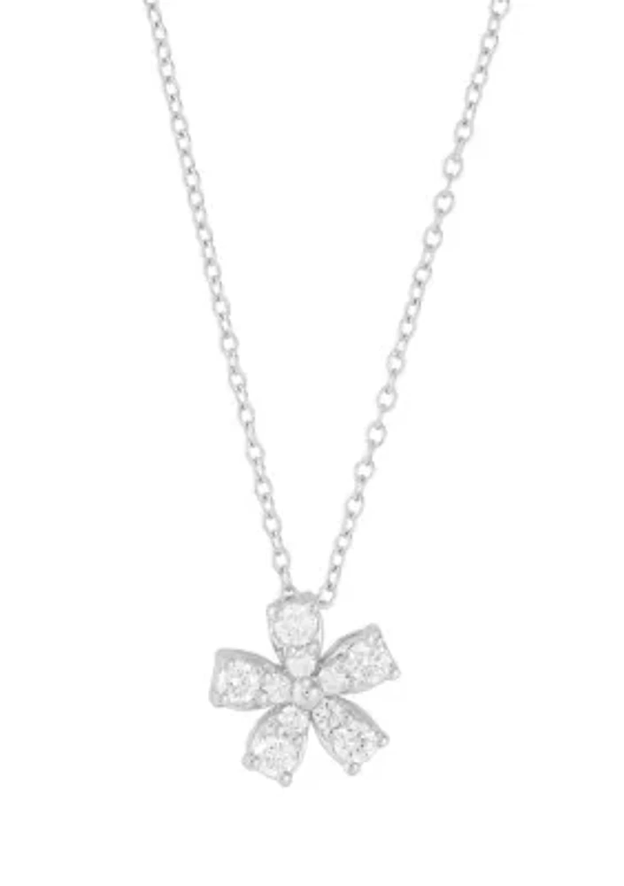 Lab Grown 1/3 ct. t.w. Diamond Flower Pendant with 18" Cable Chain in Sterling Silver