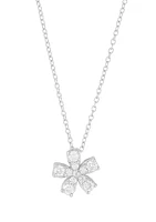 Lab Grown 1/3 ct. t.w. Diamond Flower Pendant with 18" Cable Chain in Sterling Silver