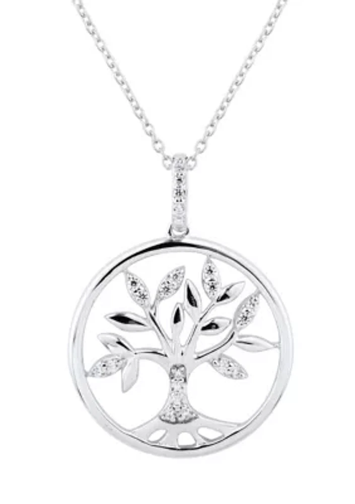 1/10 ct. t.w. Lab Grown Diamond Family Tree Pendant Necklace with 18'' Cable Chain in Sterling Silver