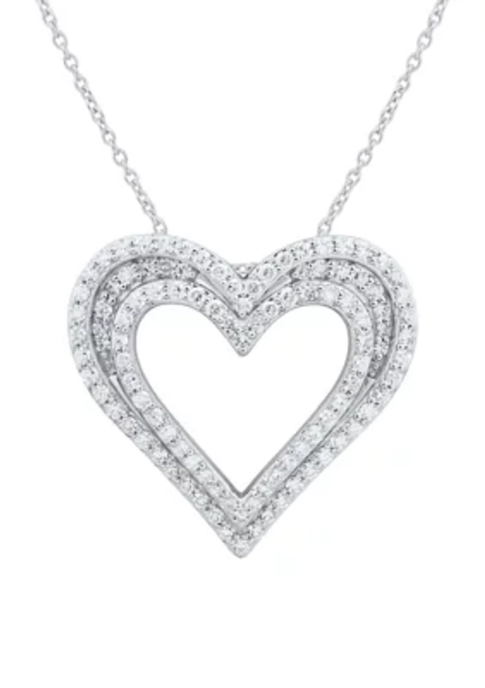 1 ct. t.w. Lab Grown Diamond Heart Pendant Necklace with 18" Cable Chain in Sterling Silver