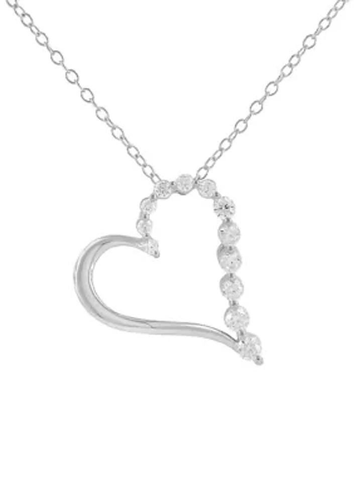 1/2 ct. t.w. Lab Grown Diamond Heart Pendant 18'' Necklace in Sterling Silver