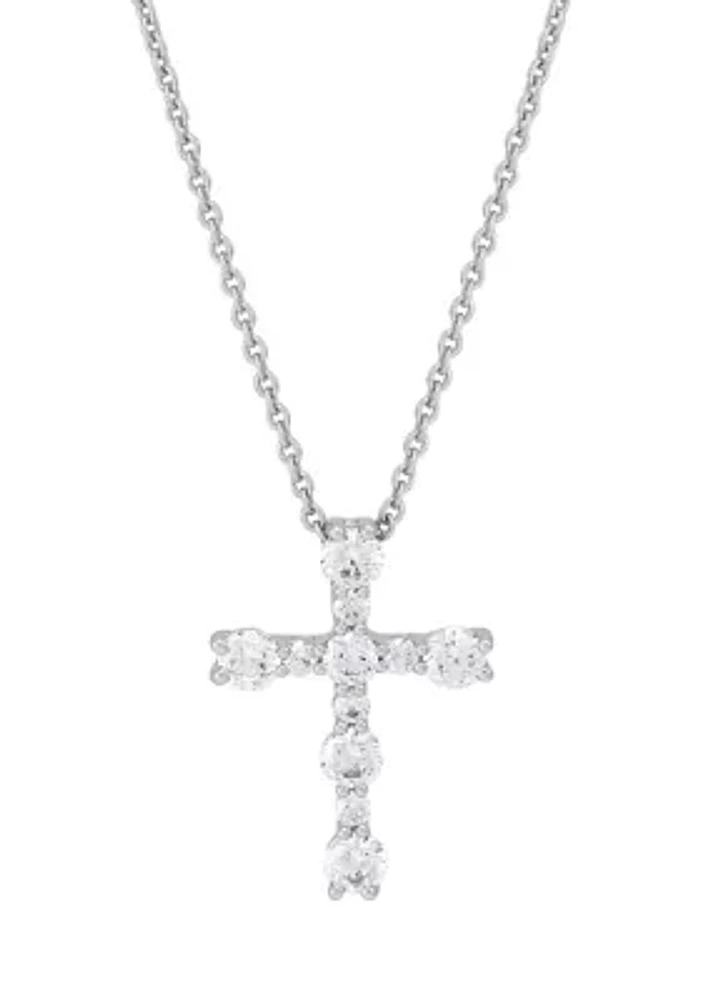 1 ct. t.w. Lab Grown Diamond Cross Pendant with 18" Cable Chain in Sterling Silver