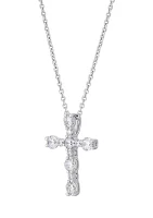 1 ct. t.w. Lab Grown Diamond Cross Pendant with 18" Cable Chain in Sterling Silver