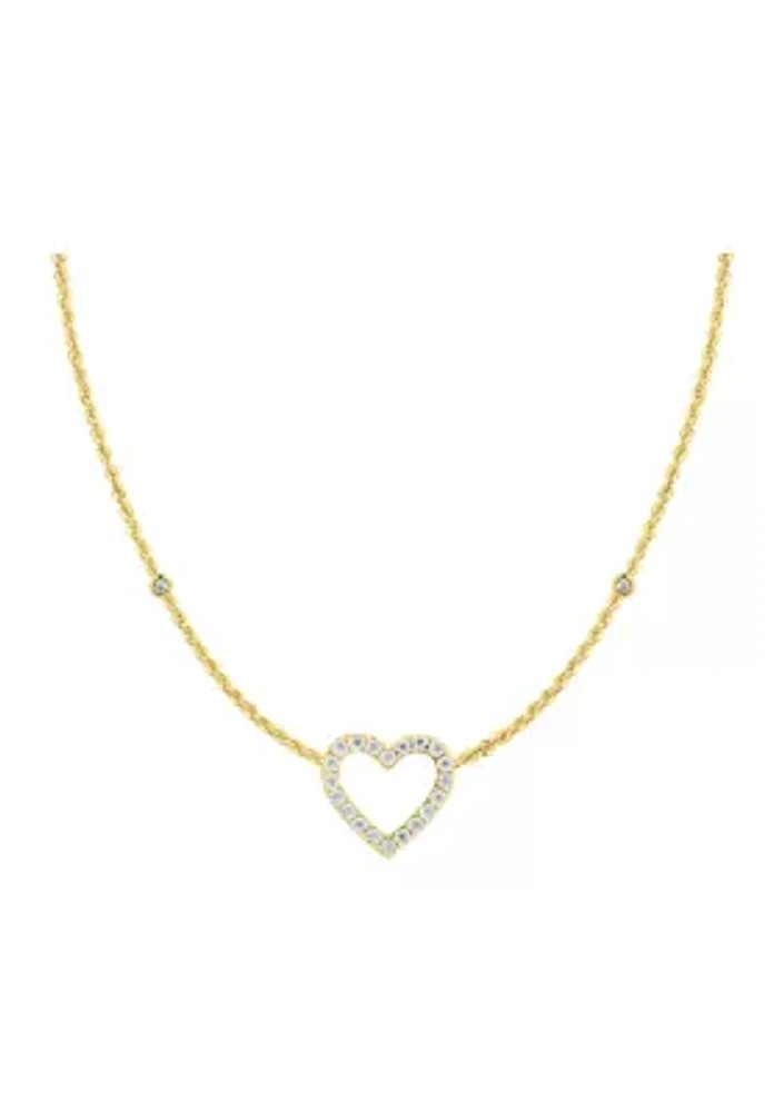 1/10 ct. t.w. Diamond Open Heart Necklace in Gold Over Sterling Silver