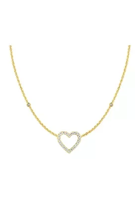 1/10 ct. t.w. Diamond Open Heart Necklace in Gold Over Sterling Silver