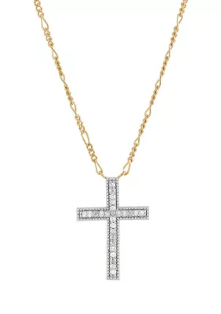 1/10 ct. t.w. Diamond Cross Chain Necklace in Gold Over Silver