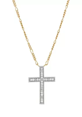 1/10 ct. t.w. Diamond Cross Chain Necklace in Gold Over Silver