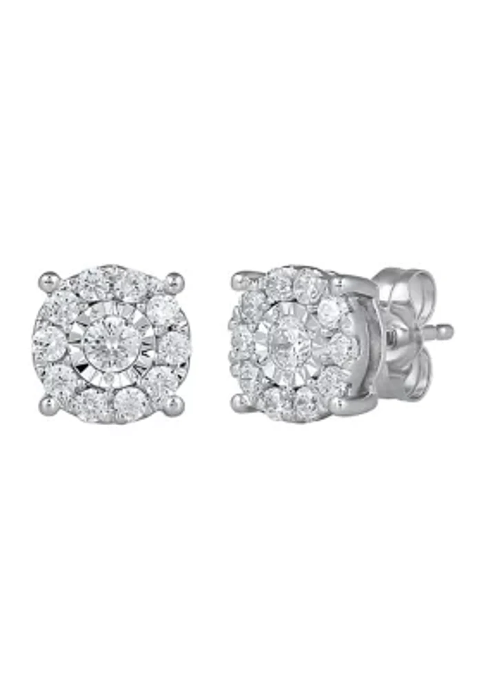 1/2 ct. t.w. Diamond Halo Stud Earrings in 14K White Gold