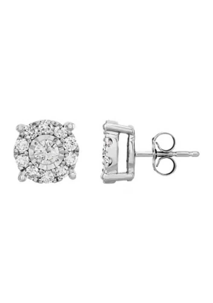 1 ct. t.w. Diamond Halo Stud Earrings in 14K White Gold