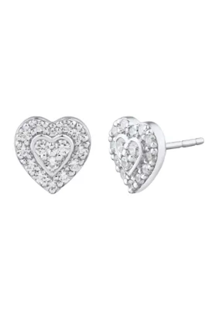 1/2 ct. t.w. Lab Grown Diamond Heart Stud Earrings in Sterling Silver