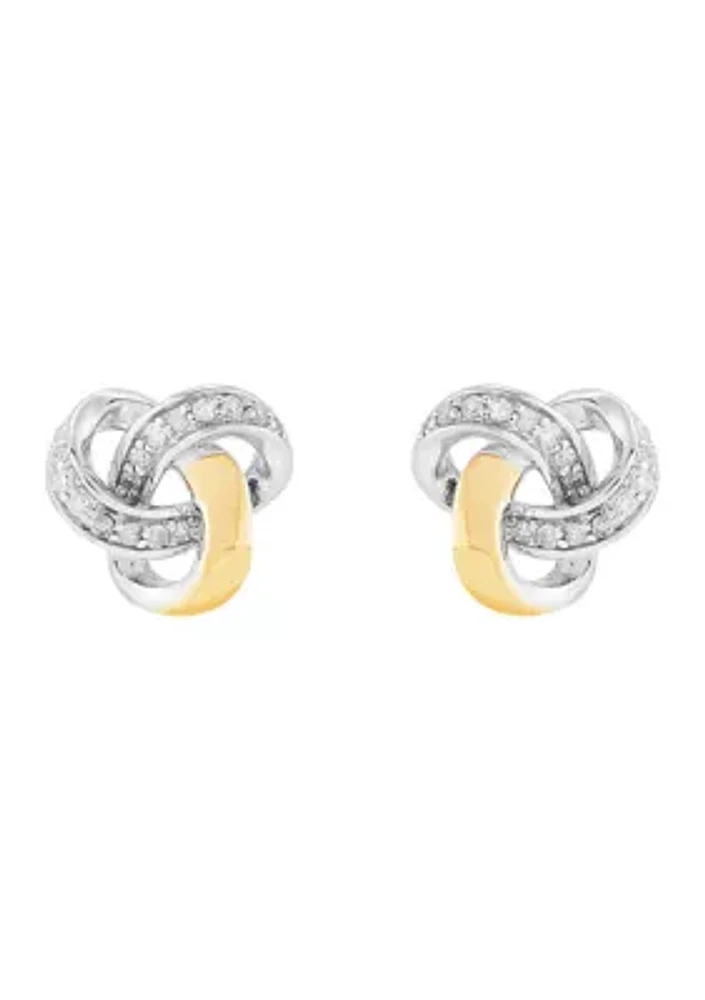 1/10 ct. t.w. Diamond Knot Stud Earrings in Sterling Silver and 10K Yellow Gold