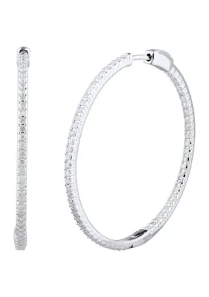 1 ct. t.w. Diamond Sterling Silver Hoop Earrings