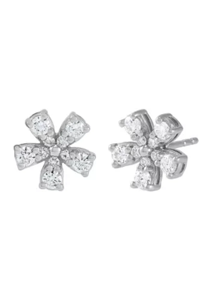 Lab Grown 1/2 ct. t.w. Diamond Flower Stud Earrings in Sterling Silver