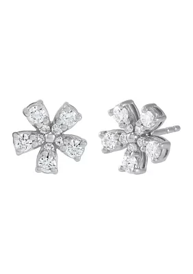 Lab Grown 1/2 ct. t.w. Diamond Flower Stud Earrings in Sterling Silver