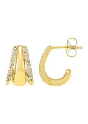 1/4 ct. t.w. Lab Grown Diamond Tri Row Earrings in Gold Over Sterling Silver