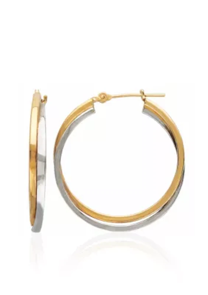 Double Square Hoop Earrings in 14k Yellow and White Gold