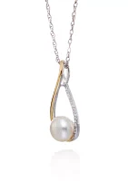 Freshwater Pearl & Diamond Pendant in 14K Yellow Gold & Sterling Silver