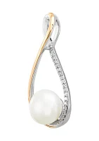 Freshwater Pearl & Diamond Pendant in 14K Yellow Gold & Sterling Silver