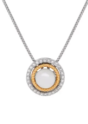 Sterling Silver 14K Yellow Gold Diamond & Pearl Pendant Necklace