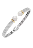 Sterling Silver 14K Yellow Gold Pearl Bangle Bracelet