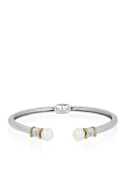 Freshwater Pearl & White Topaz Bangle in Sterling Silver & 14K Yellow Gold