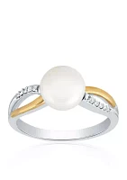 Freshwater Pearl & Diamond Ring in Sterling Silver & 14K Yellow Gold