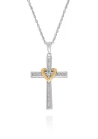 0.10 ct. t.w. Diamond Cross/Heart Pendant in Sterling Silver & 10K Yellow Gold