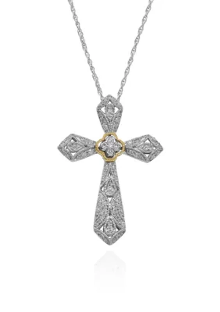 0.19 ct. t.w. Diamond Cross Pendant in Sterling Silver & 10K Yellow Gold