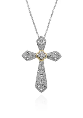 0.19 ct. t.w. Diamond Cross Pendant in Sterling Silver & 10K Yellow Gold