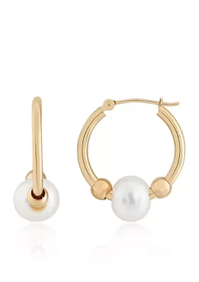 Freshwater Pearl Hoop Earrings in 10K Yellow Gold