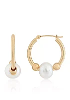 Freshwater Pearl Hoop Earrings in 10K Yellow Gold