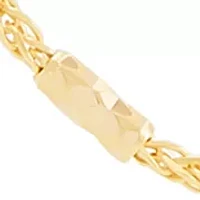 Solid Wheat Chain with Saturn Bars Necklace in 14K Yellow Gold