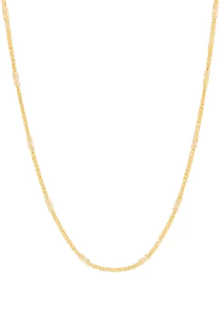 Solid Wheat Chain with Saturn Bars Necklace in 14K Yellow Gold