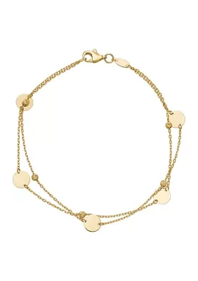 Double Row Tin Cup and Bead Bracelet in 14K Yellow Gold