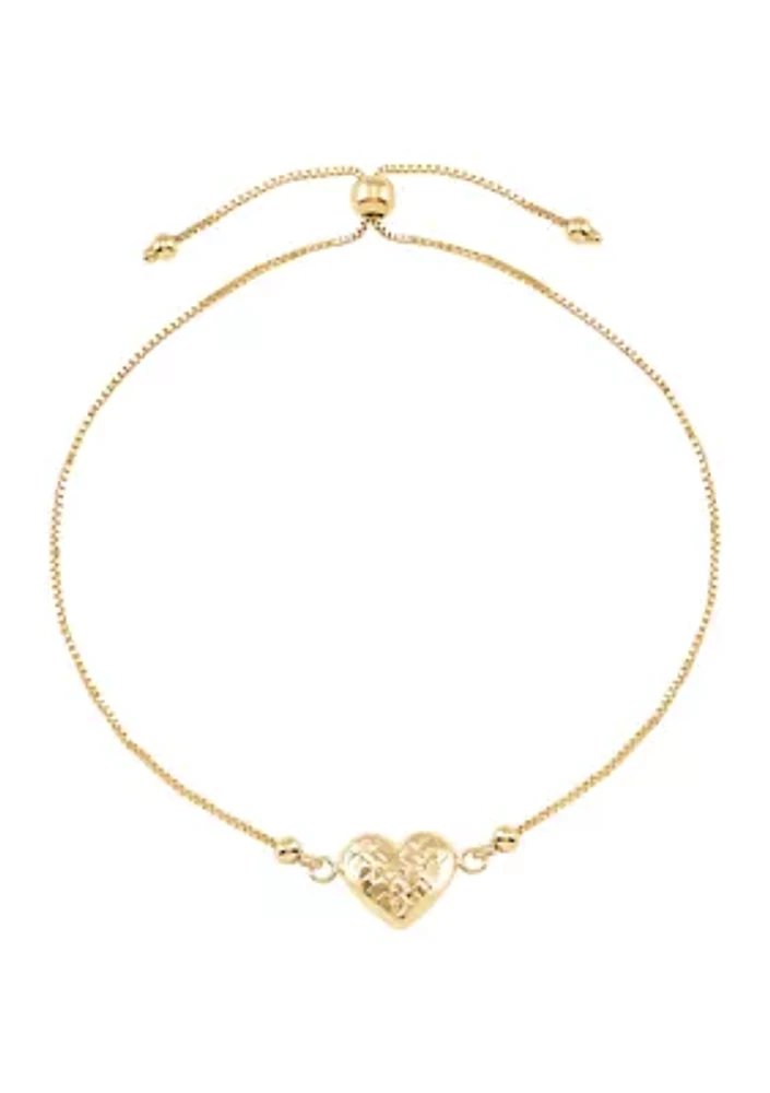 Heart Center Bolo on Box Chain Bracelet in 14K Yellow Gold