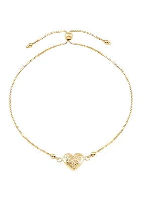 Heart Center Bolo on Box Chain Bracelet in 14K Yellow Gold